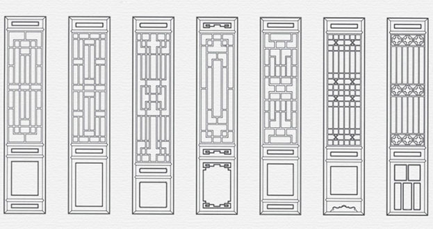 湖里常用中式仿古花窗图案隔断设计图